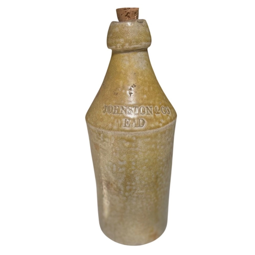 Antique Johnston & Co Mead Stoneware Bottle Salt Glazed Pottery Primitive Decor
